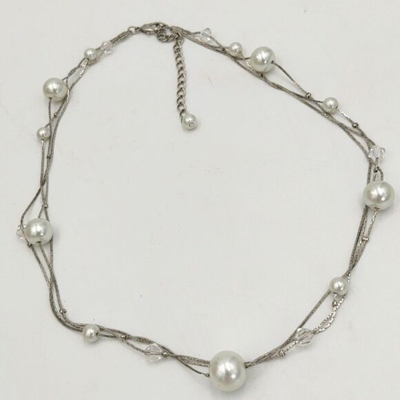 Faux Pearl & Crystal 3 Strand Necklace - Picture 6 of 6